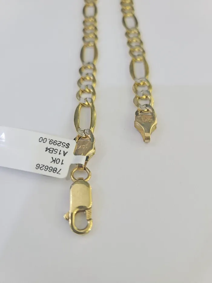10K Figaro Link Chain Necklace Yellow Gold 65mm 20 22 24 26 28 30 10kt Gold and Diamond Necklaces
