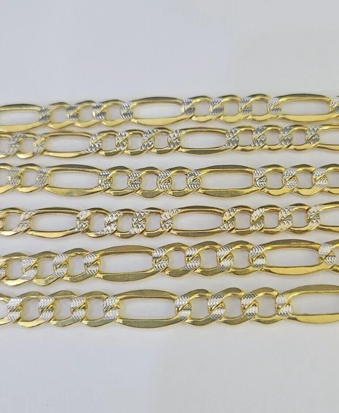 10K Figaro Link Chain Necklace Yellow Gold 65mm 20 22 24 26 28 30 10kt Gold and Diamond Necklaces