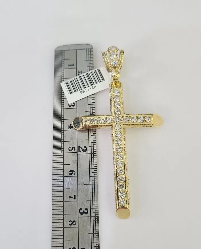 10K Franco Chain Jesus Cross Pendant Charm Necklace 2028 4mm Gold Yellow SET Gold and Diamond Necklaces