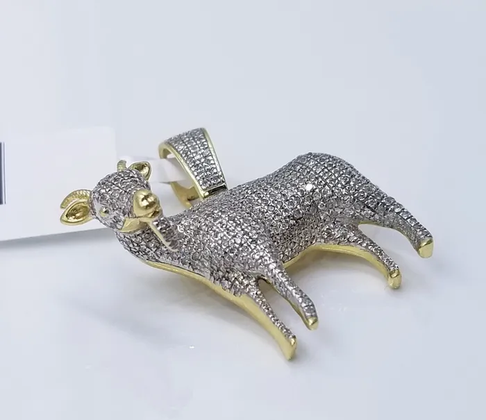 10k Yellow Gold Diamond GOAT Charm Pendant Real Greatest Of All Time Globalwatches10 Necklaces
