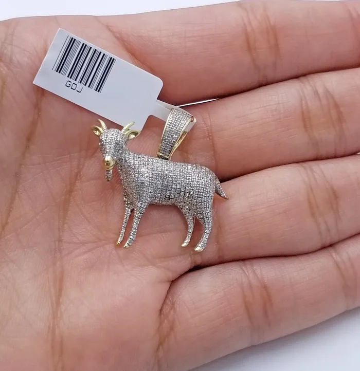 10k Yellow Gold Diamond GOAT Charm Pendant Real Greatest Of All Time Globalwatches10 Necklaces
