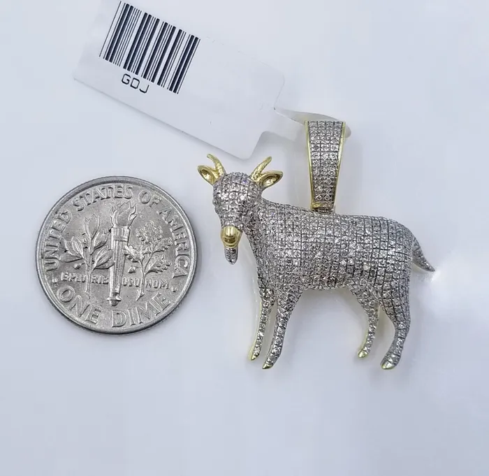 10k Yellow Gold Diamond GOAT Charm Pendant Real Greatest Of All Time Globalwatches10 Necklaces