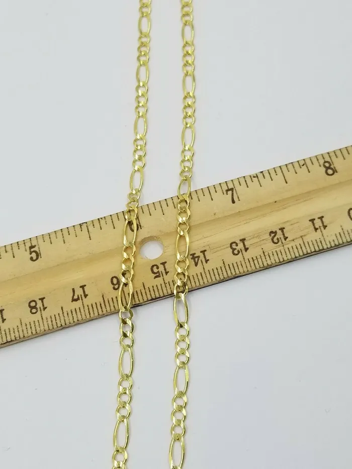 14KT Yellow Gold Figaro Link Chain 4mm Necklace 18 20 22 24 26 Real Gold and Diamond Necklaces