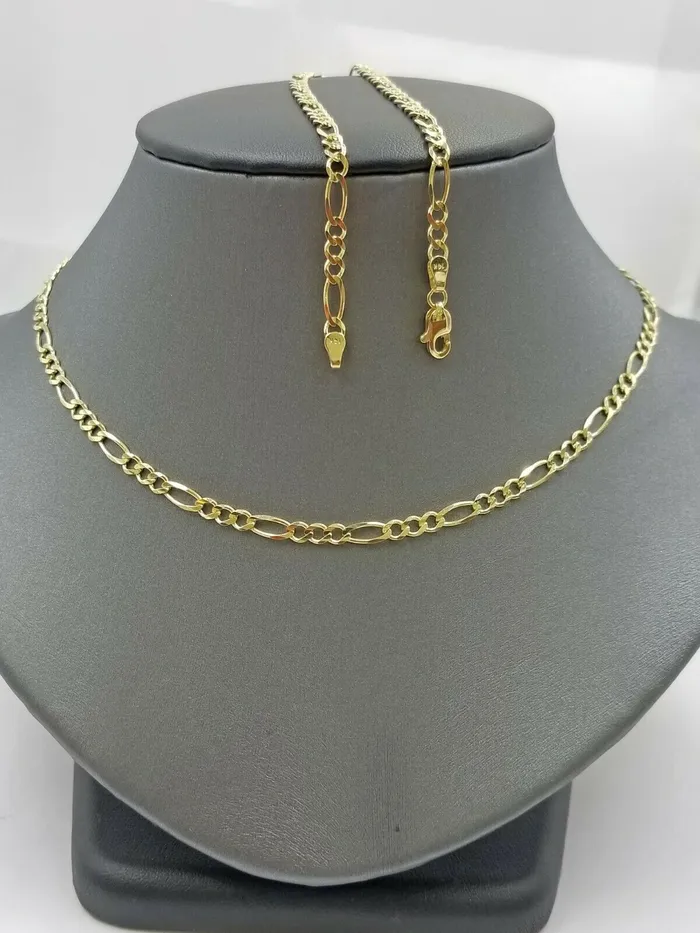 14KT Yellow Gold Figaro Link Chain 4mm Necklace 18 20 22 24 26 Real Gold and Diamond Necklaces
