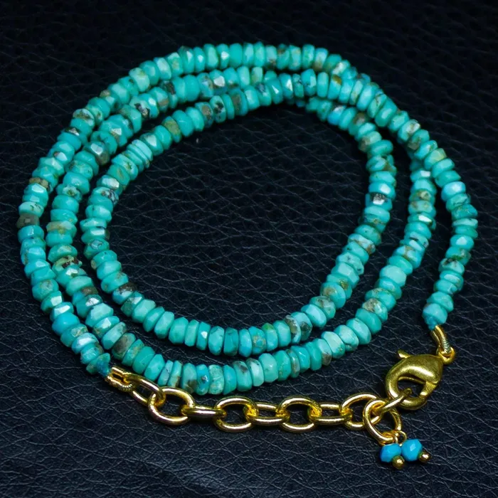 Beads Supplies USA Necklaces Arizona Turquoise Heishi Wheel gold vermeil Gemstone Beads Necklace 35mm 4mm 17
