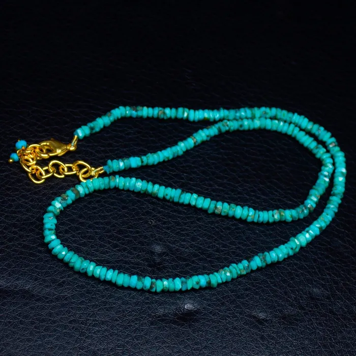 Beads Supplies USA Necklaces Arizona Turquoise Heishi Wheel gold vermeil Gemstone Beads Necklace 35mm 4mm 17