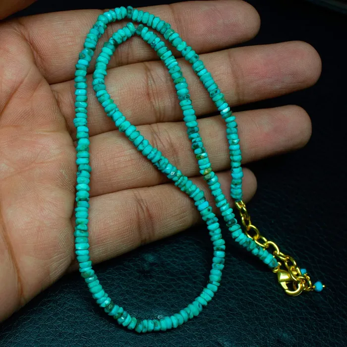 Beads Supplies USA Necklaces Arizona Turquoise Heishi Wheel gold vermeil Gemstone Beads Necklace 35mm 4mm 17