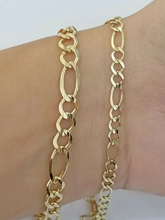 Bracelets Globalwatches10 14k Yellow Gold Solid Cuban Figaro Link Bracelet lobster Lock in 8inch Men Women