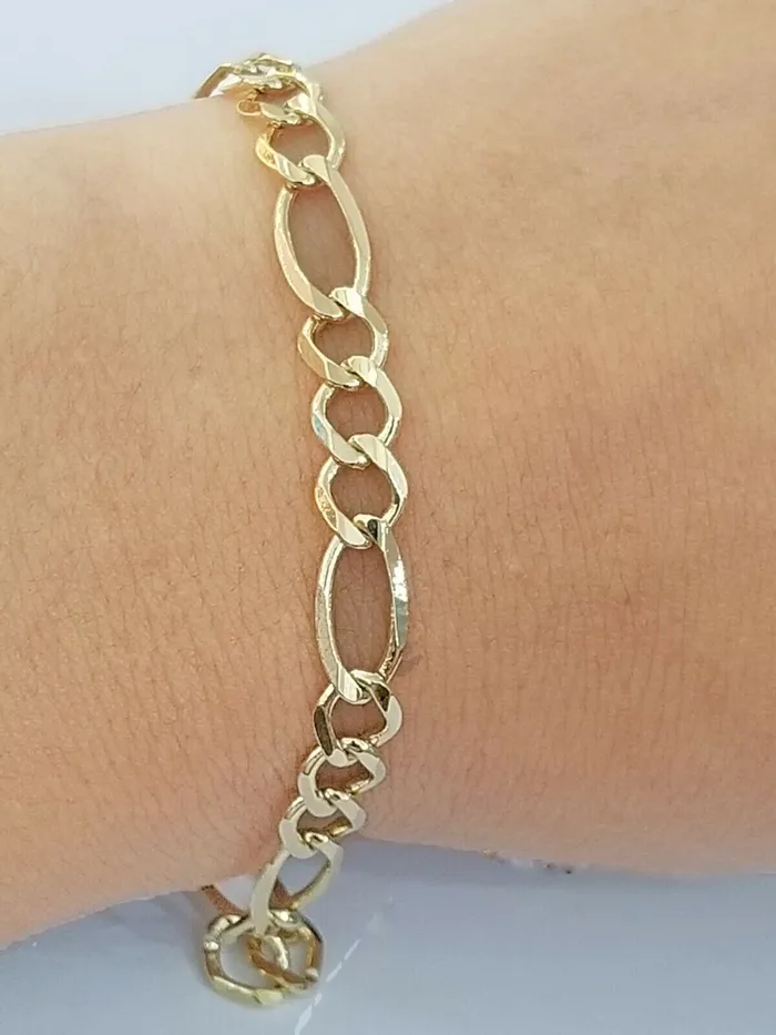 Bracelets Globalwatches10 14k Yellow Gold Solid Cuban Figaro Link Bracelet lobster Lock in 8inch Men Women