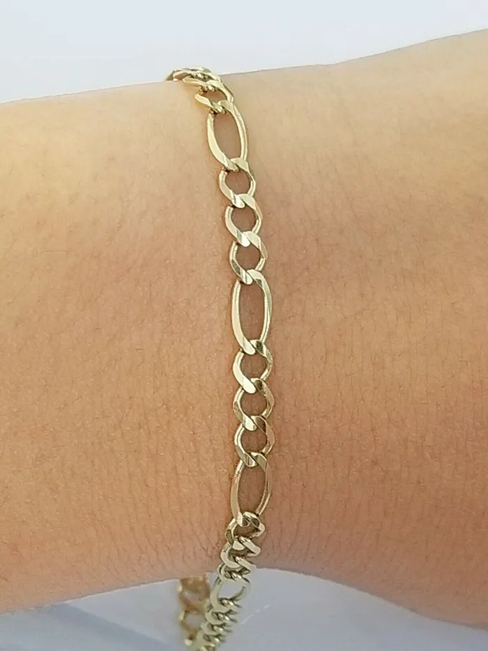 Bracelets Globalwatches10 14k Yellow Gold Solid Cuban Figaro Link Bracelet lobster Lock in 8inch Men Women