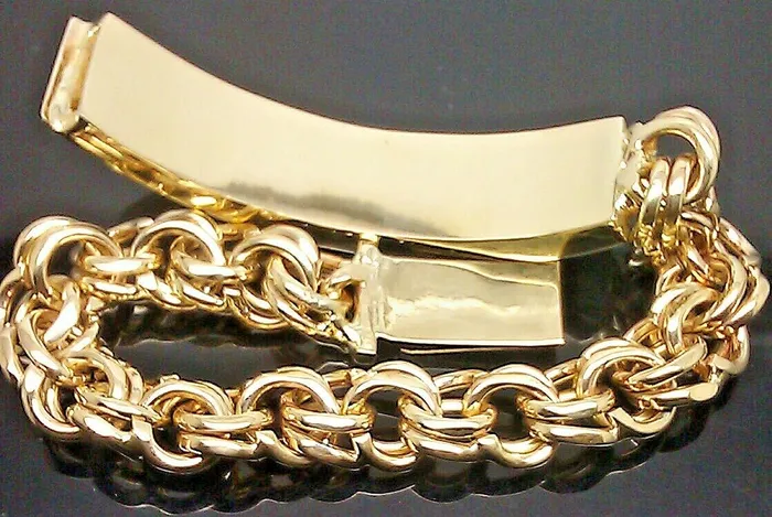 Bracelets Gold and Diamond Real solid 10k Gold Chino Id 11mm Bracelet Box Lock Engraving 8 Bracelets Gold and Diamond Real solid 10k Gold Chino Id 11mm Bracelet Box Lock Engraving 8