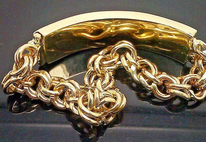 Bracelets Gold and Diamond Real solid 10k Gold Chino Id 11mm Bracelet Box Lock Engraving 8