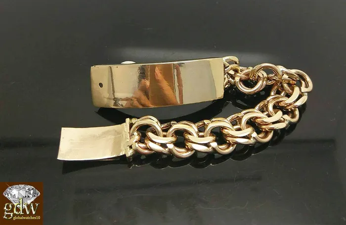 Bracelets Gold and Diamond Real solid 10k Gold Chino Id 11mm Bracelet Box Lock Engraving 8