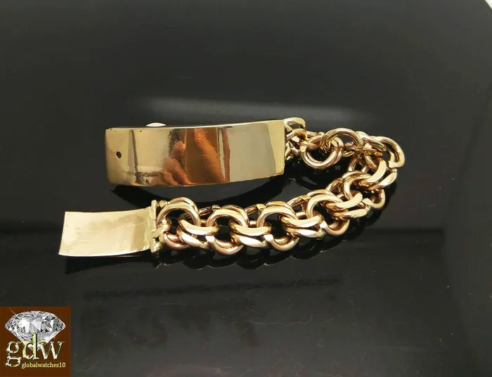 Bracelets Gold and Diamond Real solid 10k Gold Chino Id 11mm Bracelet Box Lock Engraving 8