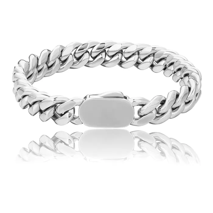 Bracelets The Silver Lining Cuban Link Bracelet Silver White Gold Push Button Clasp KRKC Bracelets The Silver Lining Cuban Link Bracelet Silver White Gold Push Button Clasp KRKC