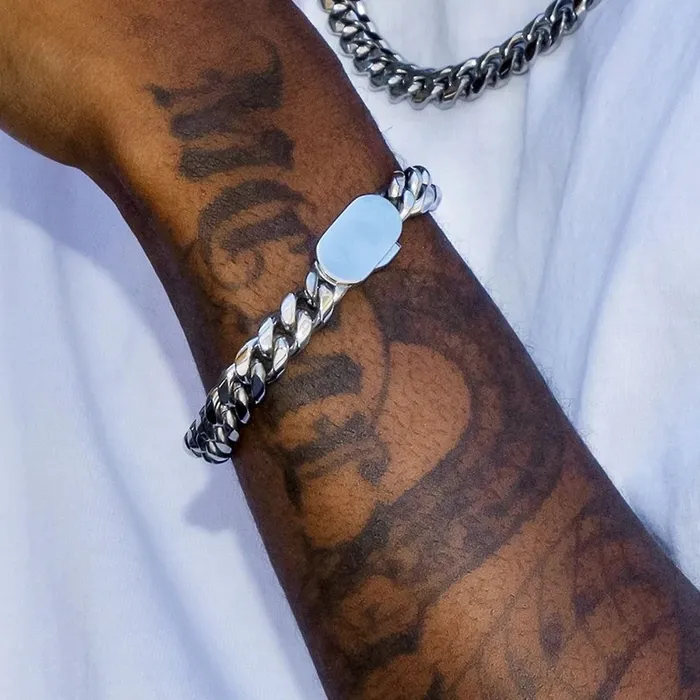 Bracelets The Silver Lining Cuban Link Bracelet Silver White Gold Push Button Clasp KRKC