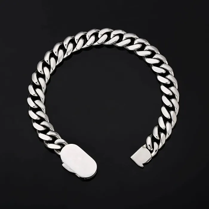 Bracelets The Silver Lining Cuban Link Bracelet Silver White Gold Push Button Clasp KRKC