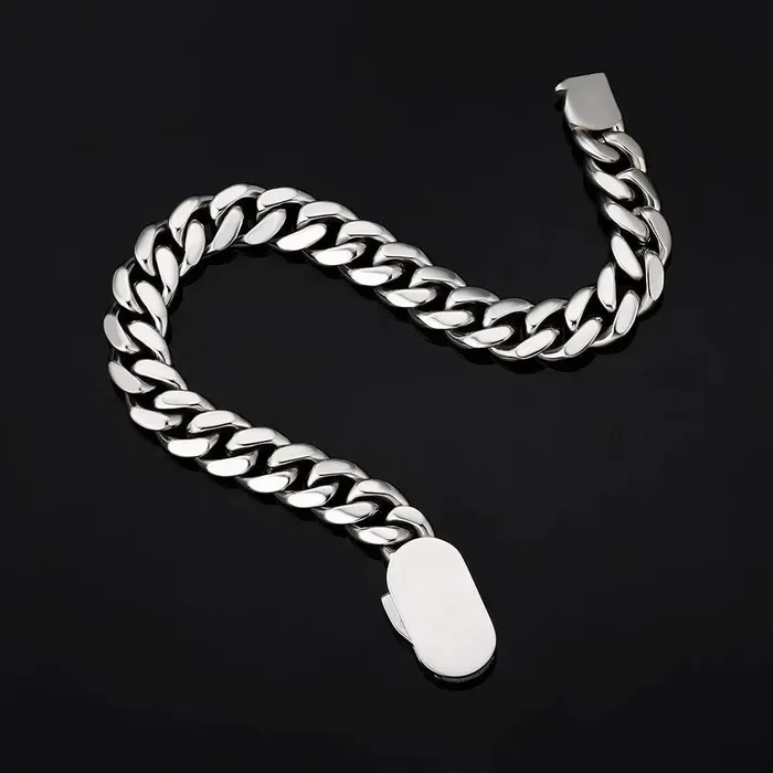 Bracelets The Silver Lining Cuban Link Bracelet Silver White Gold Push Button Clasp KRKC