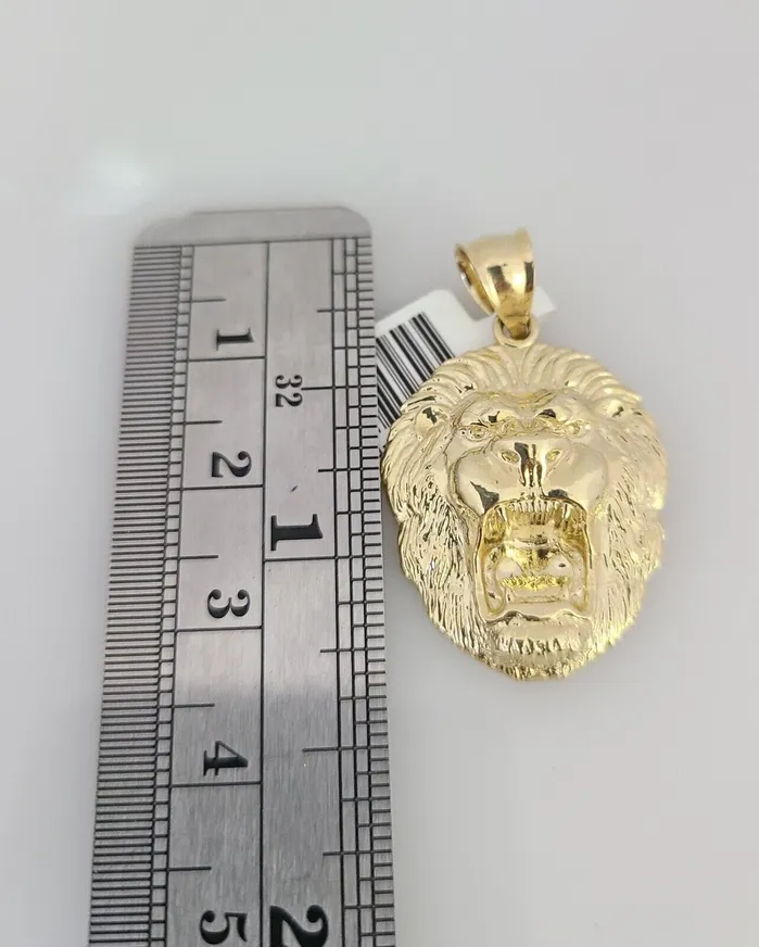 Charm Necklaces Gold and Diamond 10K Solid Gold Chain Miami Cuban Roaring Lion Pendant 25mm SET 1824 Charm