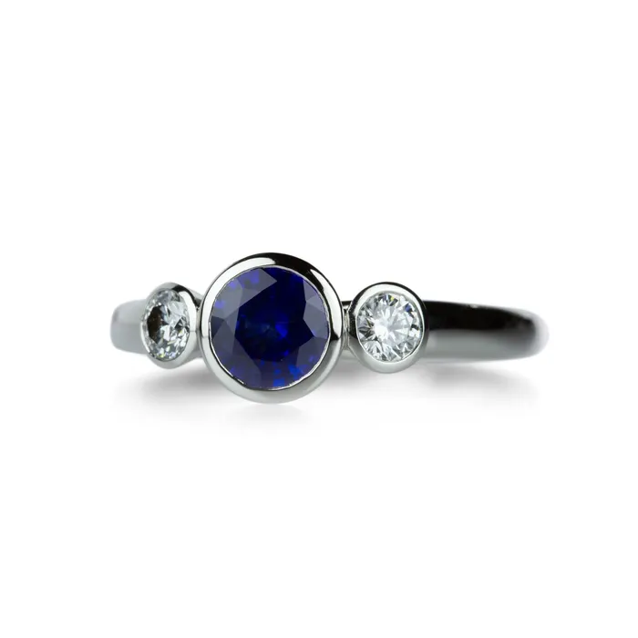 Diamond and Sapphire Three Stone Ring Edward Burrowes Rings Diamond and Sapphire Three Stone Ring Edward Burrowes Rings