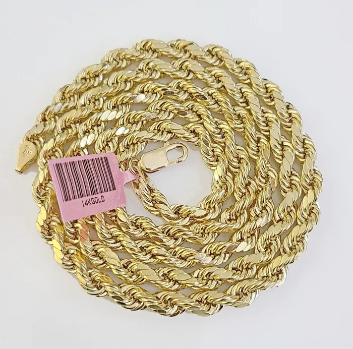 Globalwatches10 14K Yellow Gold 5mm Rope Chain 20 Inch Diamond cuts necklace Real 14KT For Men Necklaces Globalwatches10 14K Yellow Gold 5mm Rope Chain 20 Inch Diamond cuts necklace Real 14KT For Men Necklaces