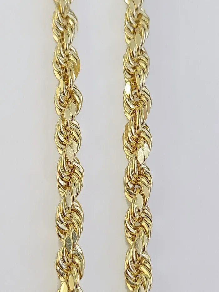 Globalwatches10 14K Yellow Gold 5mm Rope Chain 20 Inch Diamond cuts necklace Real 14KT For Men Necklaces