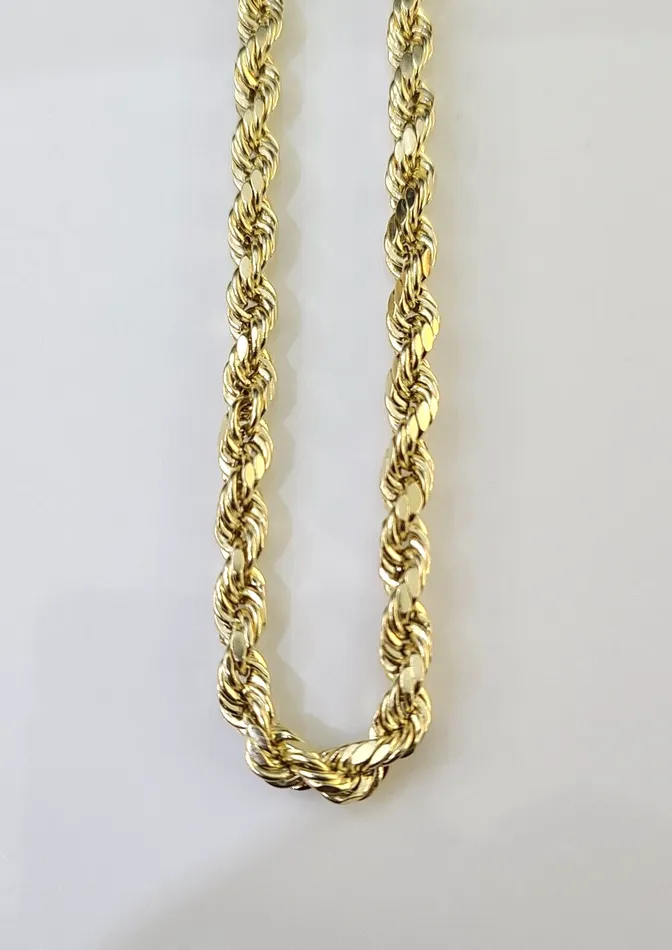 Globalwatches10 14K Yellow Gold 5mm Rope Chain 20 Inch Diamond cuts necklace Real 14KT For Men Necklaces