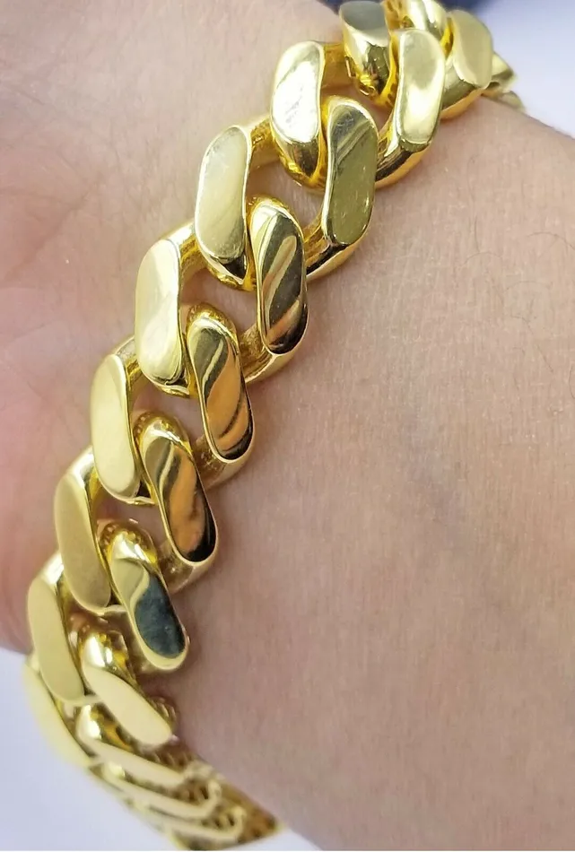 Gold and Diamond Bracelets 10k Gold Royal Miami Monaco Cuban Link 14mm Chain 24 Bracelet 85