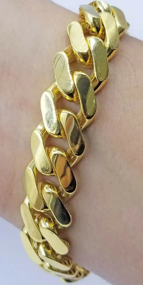 Gold and Diamond Bracelets 10k Gold Royal Miami Monaco Cuban Link 14mm Chain 24 Bracelet 85