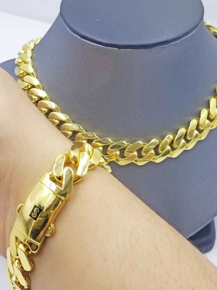 Gold and Diamond Bracelets 10k Gold Royal Miami Monaco Cuban Link 14mm Chain 24 Bracelet 85