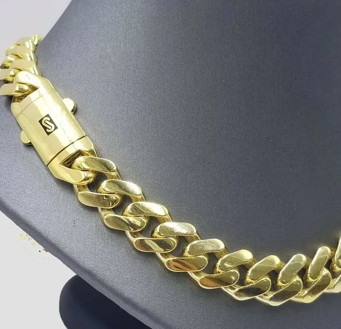 Gold and Diamond Bracelets 10k Gold Royal Miami Monaco Cuban Link 14mm Chain 24 Bracelet 85