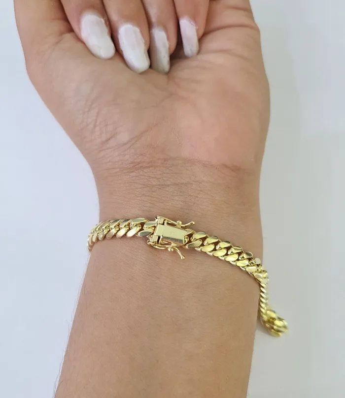 Gold and Diamond Bracelets 10k Miami Cuban Link Bracelet 6mm 8 Box Lock 10kt Yellow Gold Real Gold and Diamond Bracelets 10k Miami Cuban Link Bracelet 6mm 8 Box Lock 10kt Yellow Gold Real