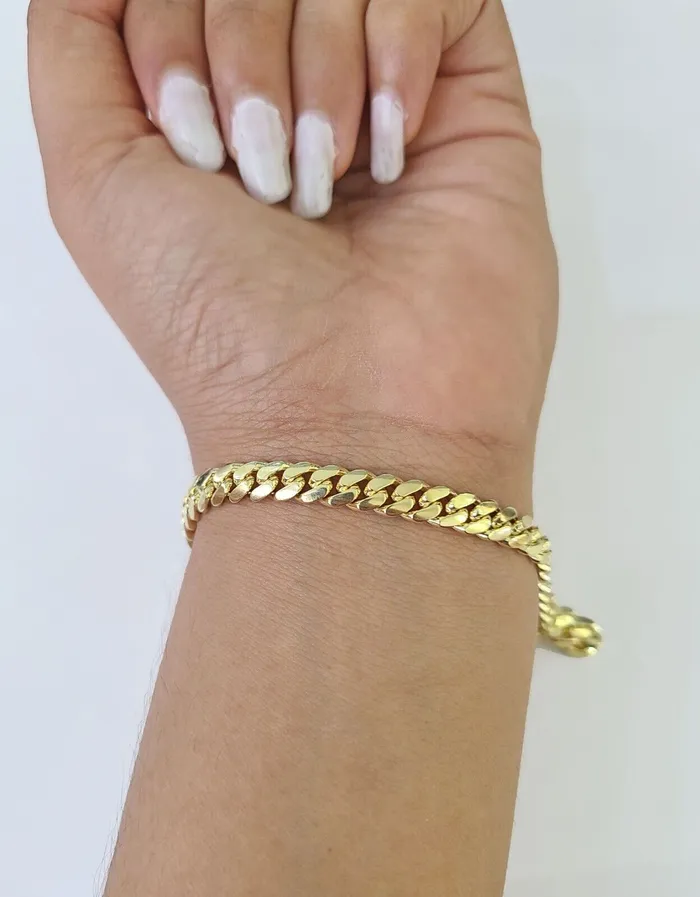 Gold and Diamond Bracelets 10k Miami Cuban Link Bracelet 6mm 8 Box Lock 10kt Yellow Gold Real