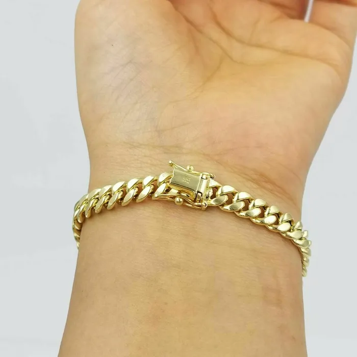 Gold and Diamond Bracelets 10k Yellow Gold Miami Cuban Bracelet Real 10kt Gold 6mm Link 7 inch Men Women Gold and Diamond Bracelets 10k Yellow Gold Miami Cuban Bracelet Real 10kt Gold 6mm Link 7 inch Men Women
