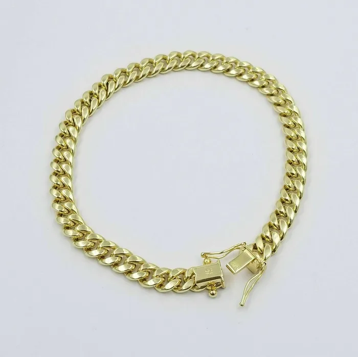 Gold and Diamond Bracelets 10k Yellow Gold Miami Cuban Bracelet Real 10kt Gold 6mm Link 7 inch Men Women