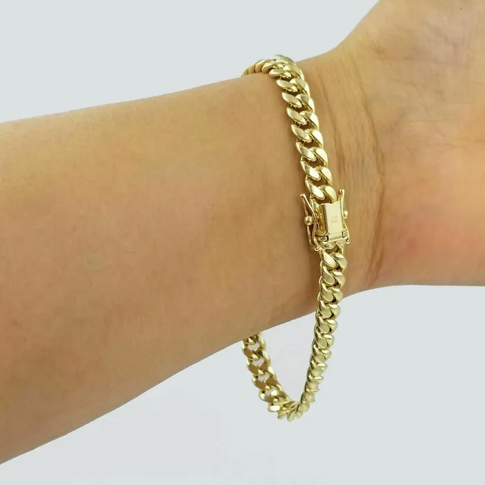 Gold and Diamond Bracelets 10k Yellow Gold Miami Cuban Bracelet Real 10kt Gold 6mm Link 7 inch Men Women