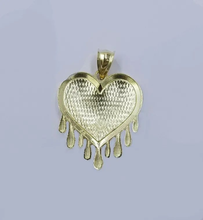 Gold and Diamond Necklaces 10k Dripping Heart Yellow Gold Diamond Cut Pendant Palm Chain 20 3mm