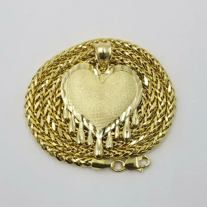 Gold and Diamond Necklaces 10k Dripping Heart Yellow Gold Diamond Cut Pendant Palm Chain 20 3mm