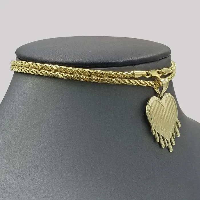 Gold and Diamond Necklaces 10k Dripping Heart Yellow Gold Diamond Cut Pendant Palm Chain 20 3mm