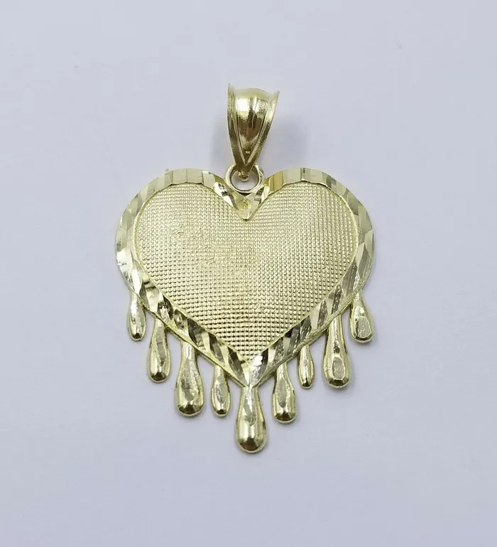 Gold and Diamond Necklaces 10k Dripping Heart Yellow Gold Diamond Cut Pendant Palm Chain 20 3mm