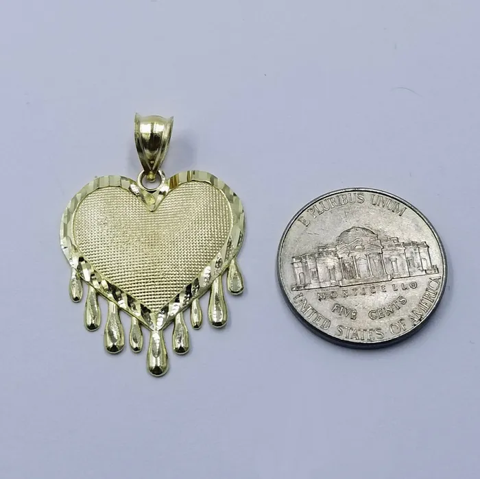 Gold and Diamond Necklaces 10k Dripping Heart Yellow Gold Diamond Cut Pendant Palm Chain 20 3mm