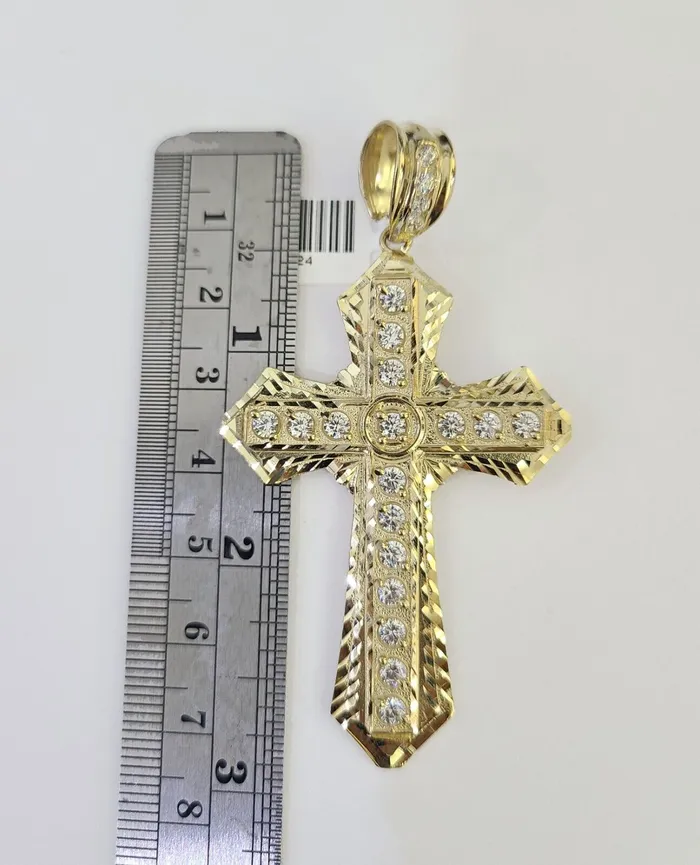 Gold and Diamond Necklaces 10K Miami Cuban Link Chain Jesus Cross Pendent Charm 6mm 2030 Necklace
