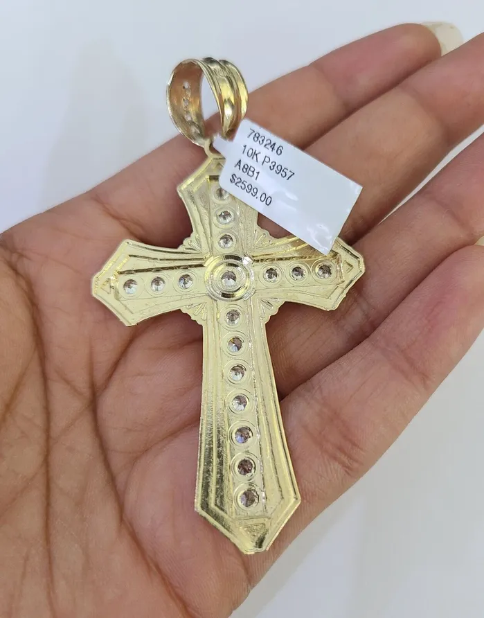 Gold and Diamond Necklaces 10K Miami Cuban Link Chain Jesus Cross Pendent Charm 6mm 2030 Necklace