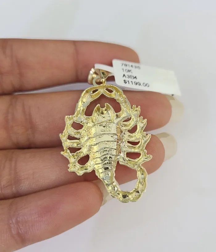 Gold and Diamond Necklaces 10k Solid Rope Chain Scorpion Charm Set 4mm 2028 Necklace Gold Yellow