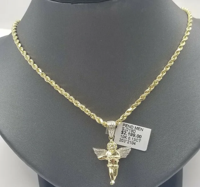 Gold and Diamond Necklaces Real 10k Gold Angel Charm Praying Pendant Diamond Cut 4mm Chain in 20 22 24 26 Gold and Diamond Necklaces Real 10k Gold Angel Charm Praying Pendant Diamond Cut 4mm Chain in 20 22 24 26