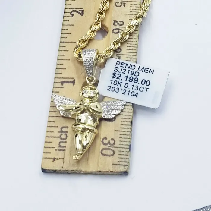 Gold and Diamond Necklaces Real 10k Gold Angel Charm Praying Pendant Diamond Cut 4mm Chain in 20 22 24 26