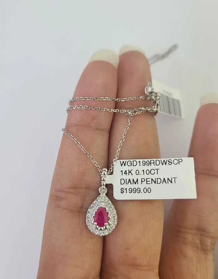 Gold and Diamond Necklaces Real 14k Diamond Necklace Chain Teardrop Pendant White Gold Women