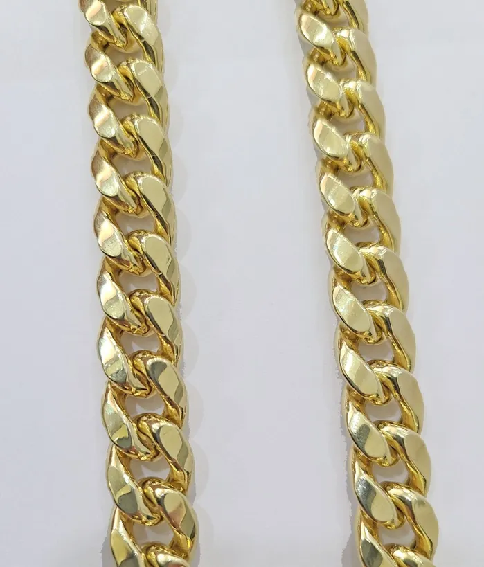 Gold and Diamond Necklaces Real 14k Gold Miami Cuban Link Chain Necklace 11mm 26 inches Box lock 14kt