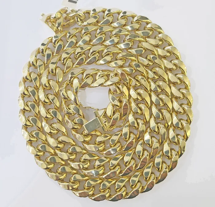 Gold and Diamond Necklaces Real 14k Gold Miami Cuban Link Chain Necklace 11mm 26 inches Box lock 14kt