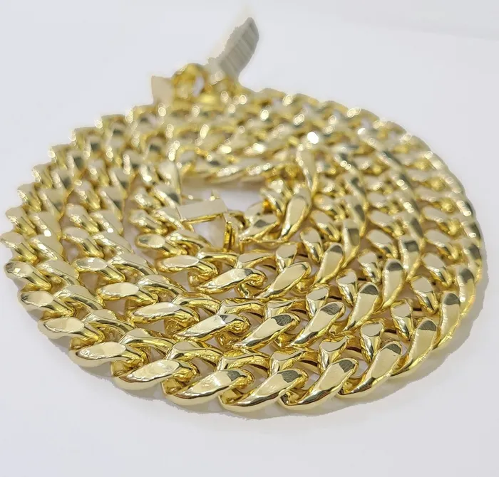 Gold and Diamond Necklaces Real 14k Gold Miami Cuban Link Chain Necklace 11mm 26 inches Box lock 14kt